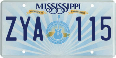 MS license plate ZYA115