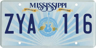 MS license plate ZYA116