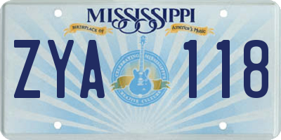 MS license plate ZYA118
