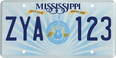 MS license plate ZYA123