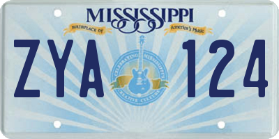 MS license plate ZYA124