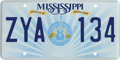 MS license plate ZYA134