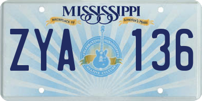 MS license plate ZYA136