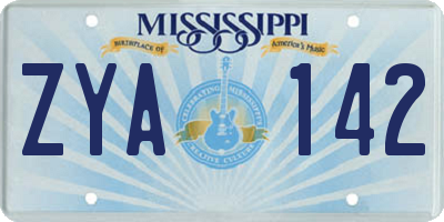 MS license plate ZYA142