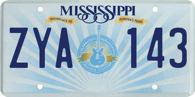 MS license plate ZYA143