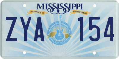 MS license plate ZYA154