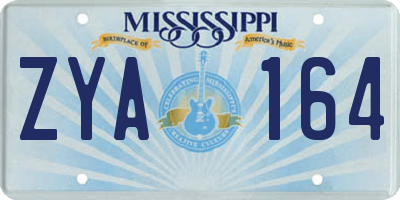 MS license plate ZYA164