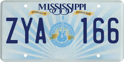 MS license plate ZYA166