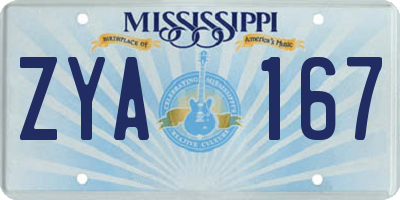 MS license plate ZYA167