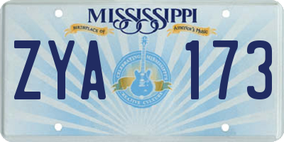 MS license plate ZYA173