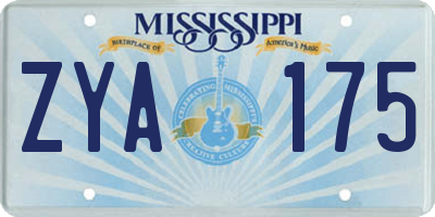 MS license plate ZYA175