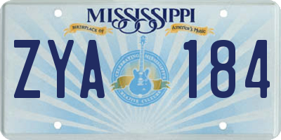 MS license plate ZYA184