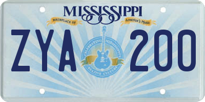 MS license plate ZYA200