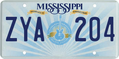 MS license plate ZYA204