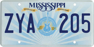 MS license plate ZYA205