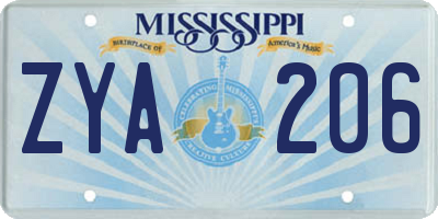 MS license plate ZYA206