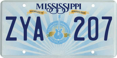 MS license plate ZYA207