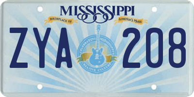 MS license plate ZYA208