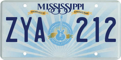 MS license plate ZYA212