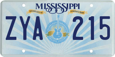 MS license plate ZYA215