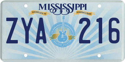 MS license plate ZYA216