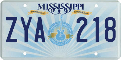 MS license plate ZYA218