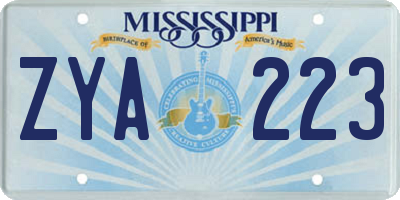 MS license plate ZYA223