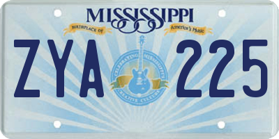 MS license plate ZYA225