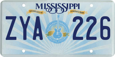 MS license plate ZYA226