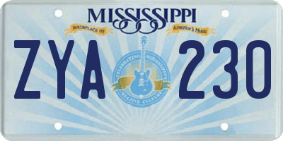 MS license plate ZYA230