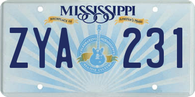 MS license plate ZYA231