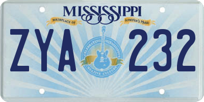 MS license plate ZYA232