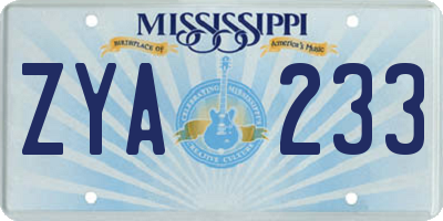 MS license plate ZYA233