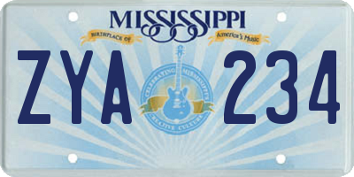 MS license plate ZYA234