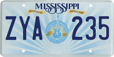 MS license plate ZYA235