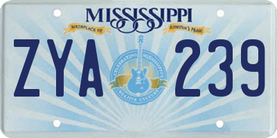 MS license plate ZYA239