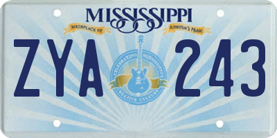 MS license plate ZYA243