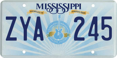 MS license plate ZYA245
