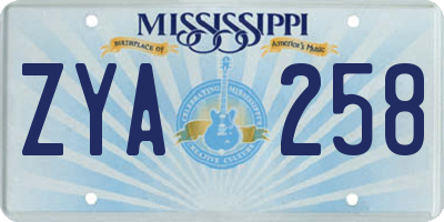 MS license plate ZYA258