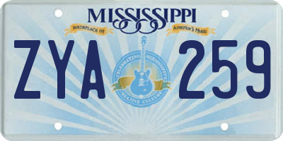 MS license plate ZYA259