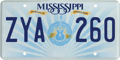 MS license plate ZYA260