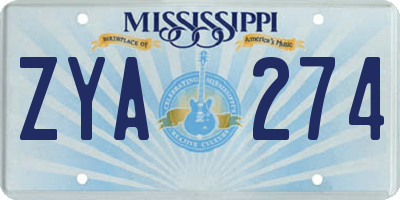 MS license plate ZYA274