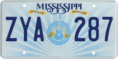 MS license plate ZYA287