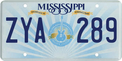 MS license plate ZYA289