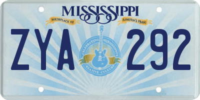 MS license plate ZYA292