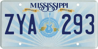 MS license plate ZYA293