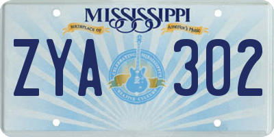 MS license plate ZYA302