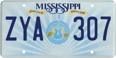 MS license plate ZYA307