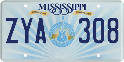 MS license plate ZYA308