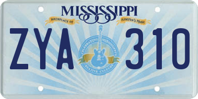 MS license plate ZYA310